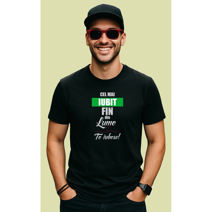 Tricou Cel Mai Iubit Fin Mesaj, Barbat, 100% Bumbac, Cri-Flo, Cadou Aniversare Evenimente, Culoare Negru, Marime XL