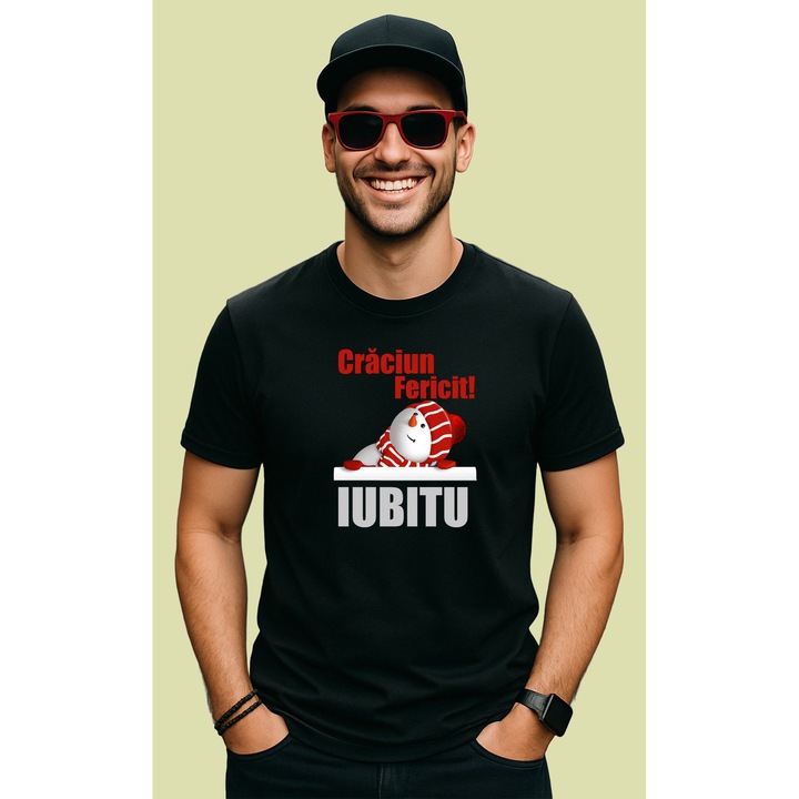 Tricou Craciun Fericit Iubitu Model Simplu, Barbat, 100% Bumbac, Cri-Flo, Cadou Aniversare Evenimente, Culoare Negru, Marime XL