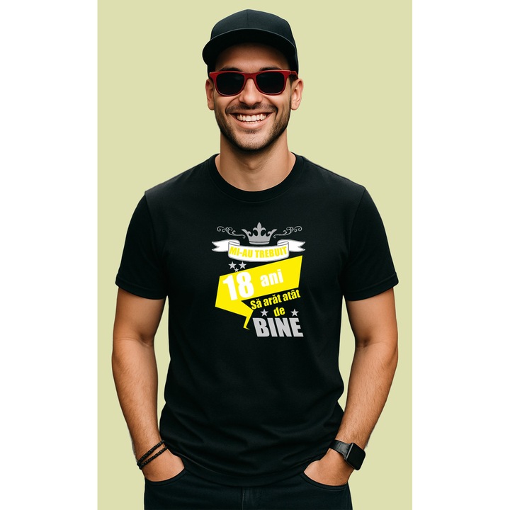 Tricou Mi Au Trebuit 18 Ani Bine Galben, Barbat, 100% Bumbac, Cri-Flo, Cadou Aniversare Evenimente, Culoare Negru, Marime 3XL