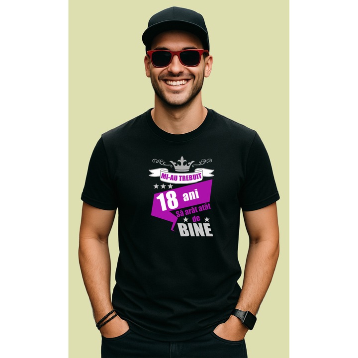 Tricou Mi Au Trebuit 18 Ani Bine Mov, Barbat, 100% Bumbac, Cri-Flo, Cadou Aniversare Evenimente, Culoare Negru, Marime M
