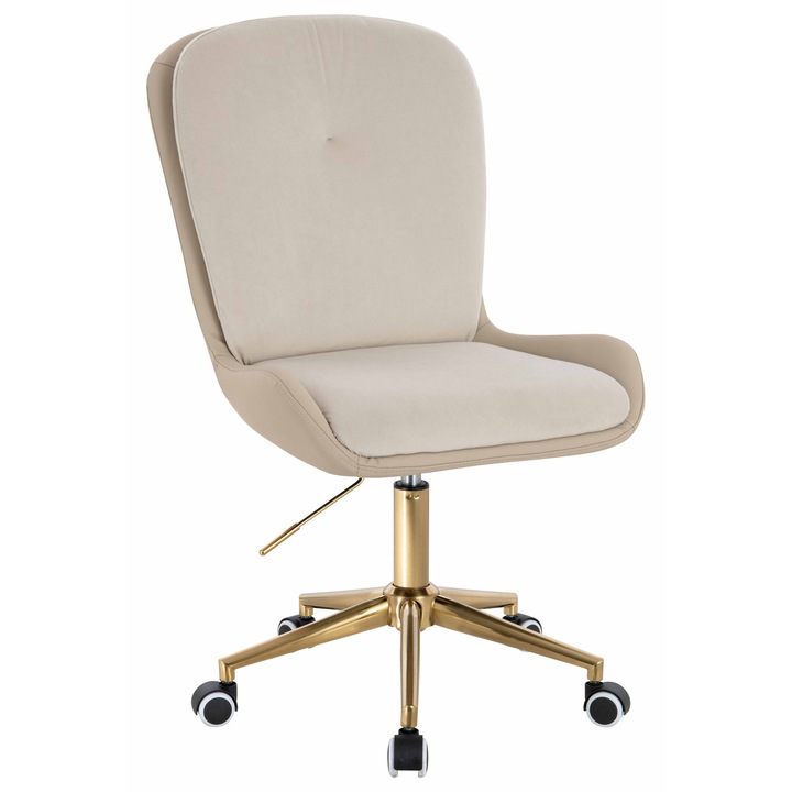 Scaun de birou, Votana, HR690K, Velvet&soft Piele Pu, Baza Aurie, Cremos/Cremos