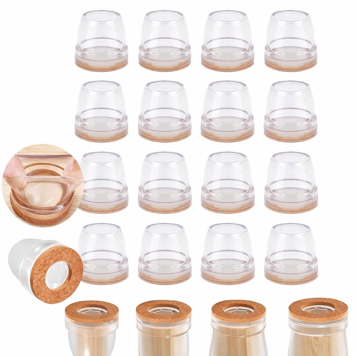 Set 32 protectii picioare scaun din silicon cu pasla, anti zgariere si anti zgomot, elastice, pentru mobilier, protectie parchet si gresie