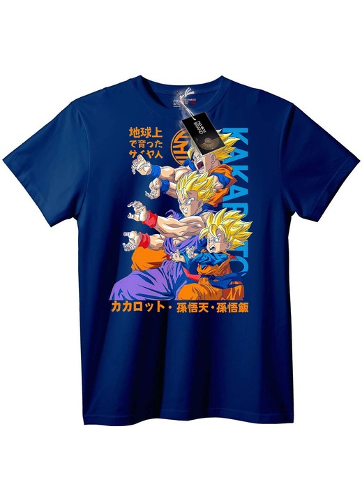 Tricou cu personaje Saiyan din Dragon Ball Z, Bleumarin