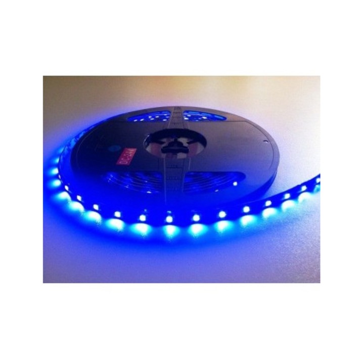 Banda led albastra 60 leduri /metru, 24V, rezistenta la apa, la rola de 5 metri