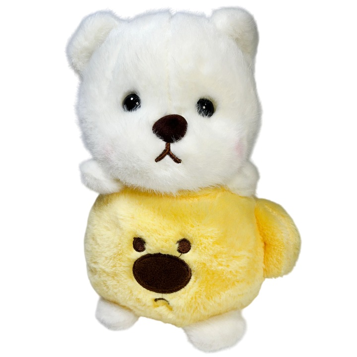 Ursulet de plus, 20 cm, Model cana, Cu toarta, Pufos, Jucarie cadou copii, Galben