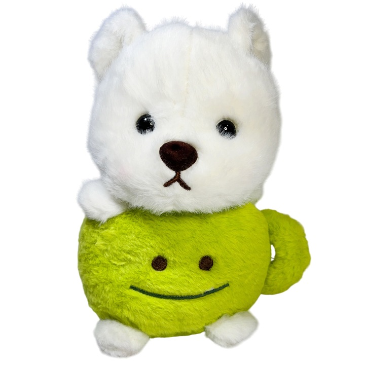 Ursulet de plus, 20 cm, Model cana, Cu toarta, Pufos, Jucarie cadou copii, Verde