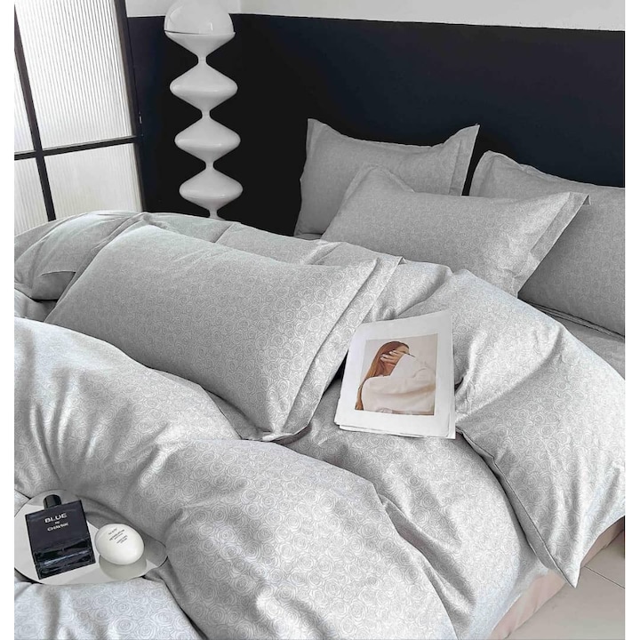 Lenjerie de pat dublu, 2 persoane, bumbac Finet, 6 Piese, Cearceaf de pat cu elastic 230x250 cm, Cearceaf pilota 200 x 230 cm, 2 fete de perna 70 x 70 cm, 2 fete de perna 50 x 70cm, MHR-1831