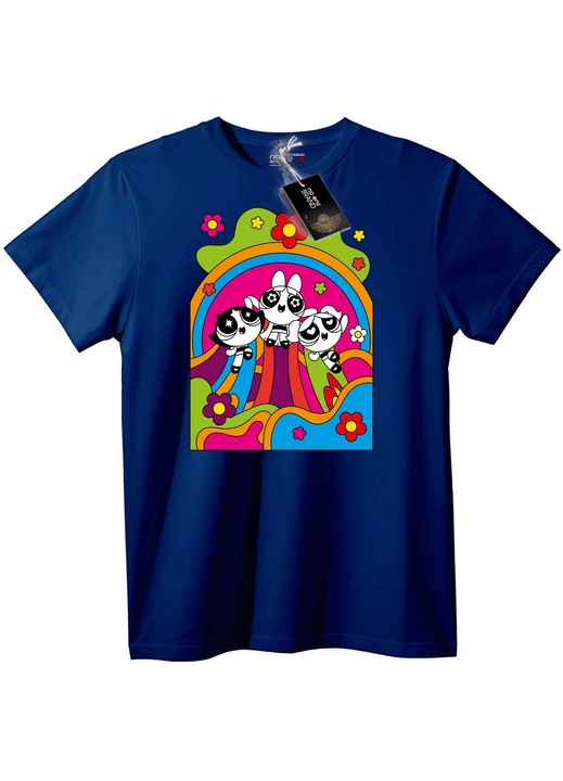 Tricou Powerpuff Girls cu curcubeu, Bleumarin