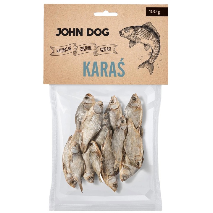 Gustare naturala uscata pentru caini, John Dog, peste uscat, 100g