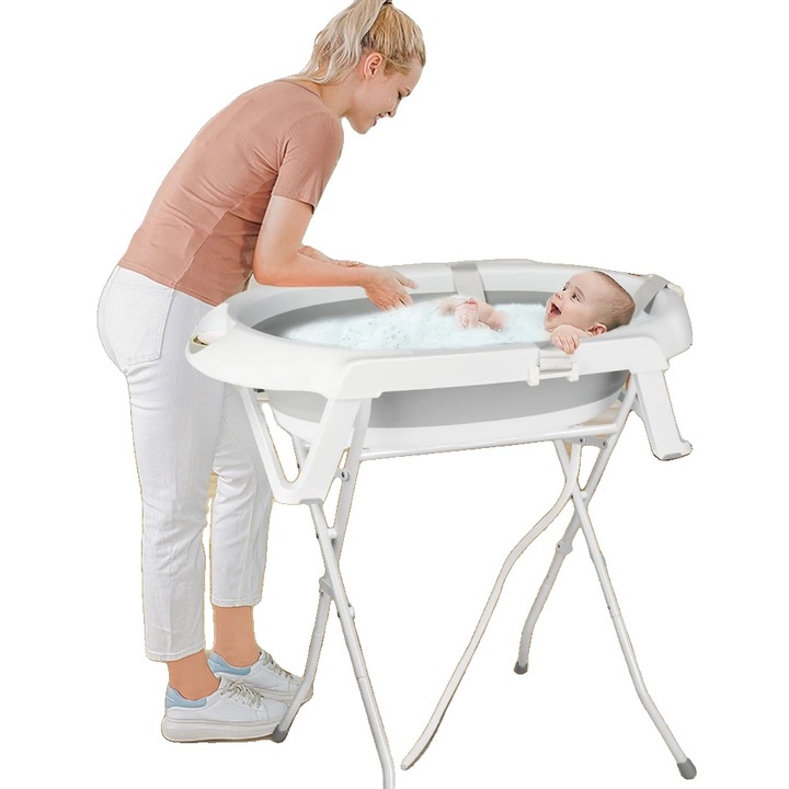 Cada pentru bebelusi, design ergonomic, gri, pliabil, 0-36 luni