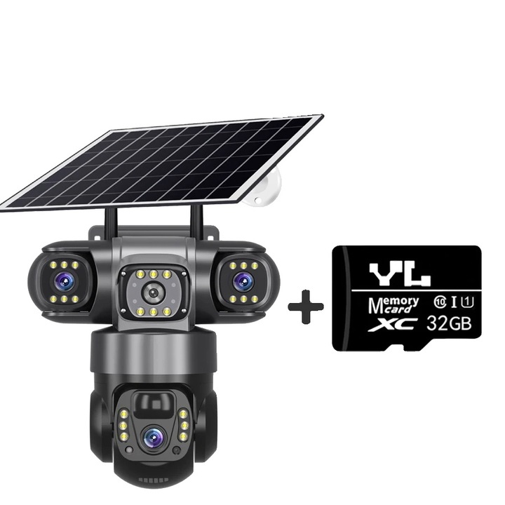 4G камера за наблюдение, 15MP, нощно виждане, 32G карта, многоцветна, IP66