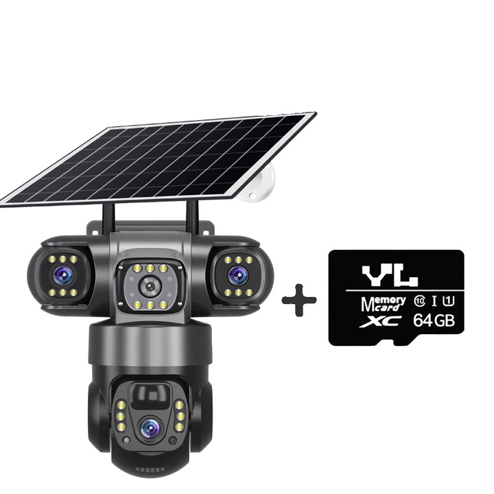 4G камера за наблюдение, 15MP, нощно виждане, 64G карта, многоцветна, IP66