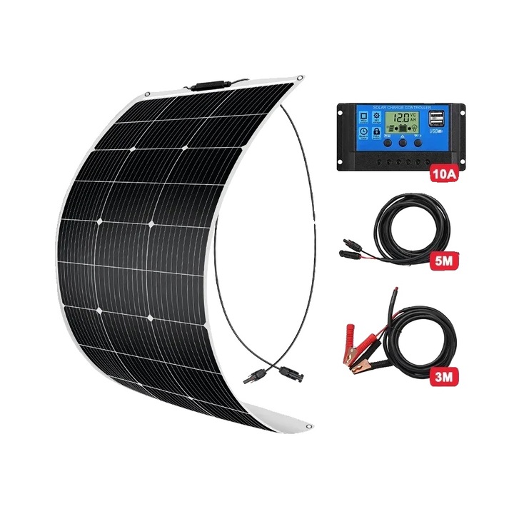 Panou solar 100W KIT, monocrystalline, dimensiuni 1190x540mm, rezistent la intemperii