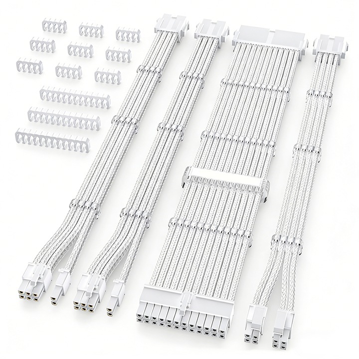 ZOUN PC tápegység hosszabbító kábel készlet, fehér, 300mm, 18 AWG, tiszta réz