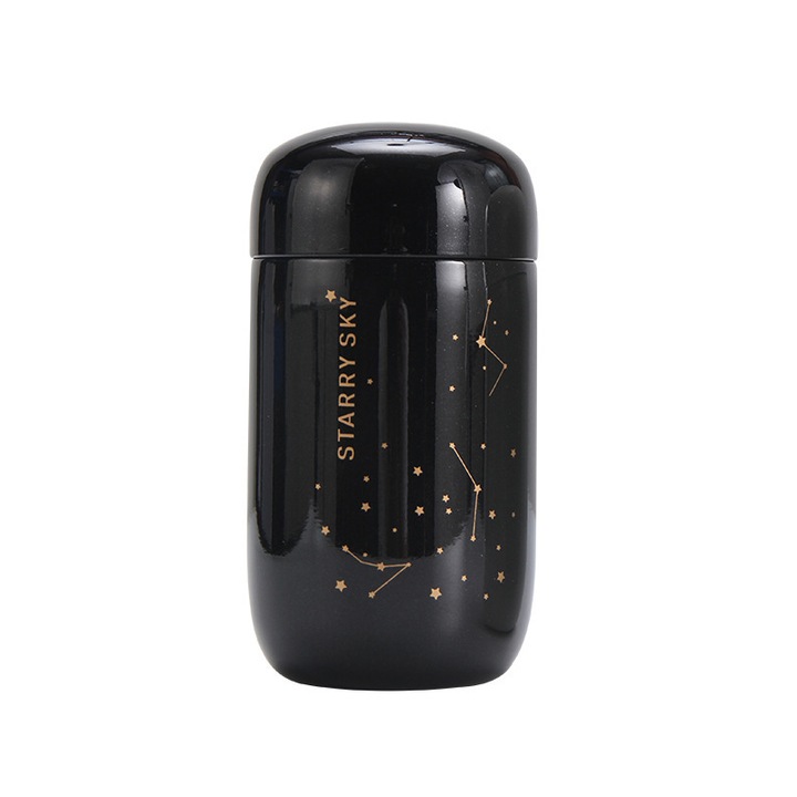 Mini cupa izolata, ZOUN， Motiv Star, otel inoxidabil 304, etansare fara scurgeri de apa, izolare de lunga durata, izolare de racire, negru