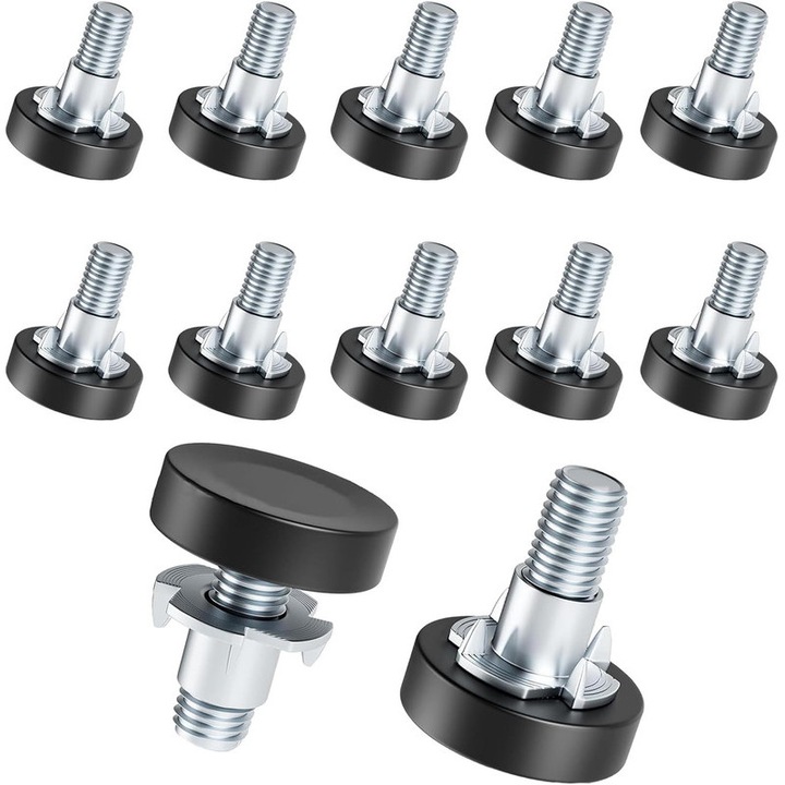 Set 12 nivelatoare reglabile pentru mobila, picioare mobilier pentru canapea, dulap, masa, 25x25mm, inaltime 25mm, metal galvanizat, negru