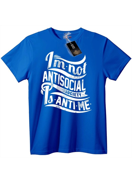 Tricou Nu sunt asocial, societatea este împotriva mea, Albastru
