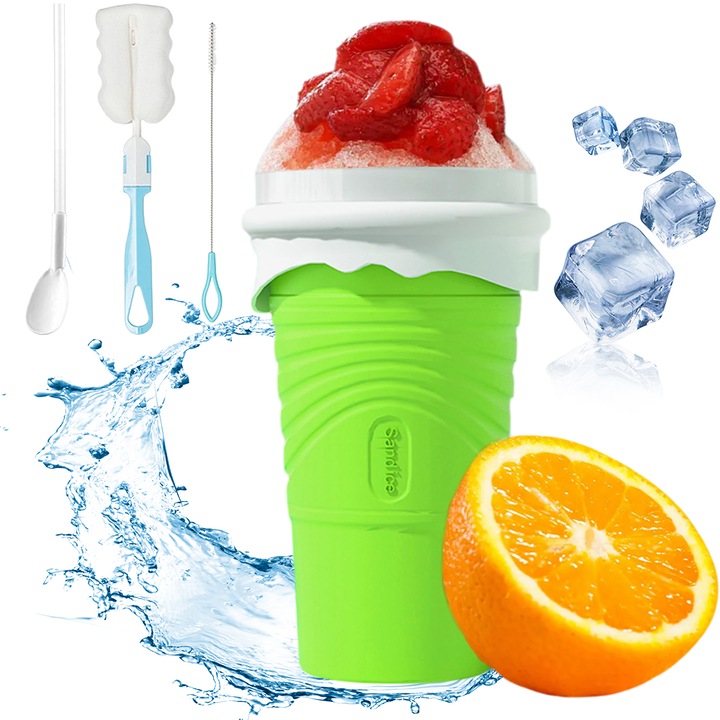 Juksun smoothie pohár, 500 ml, szilikon, zöld, beépített kanállal