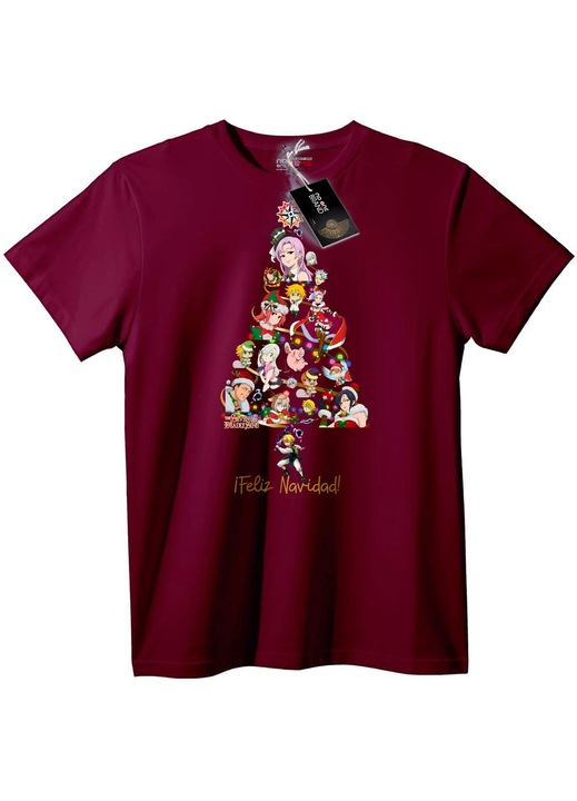 Tricou Anime Pom de Crăciun, Bordeaux, XS