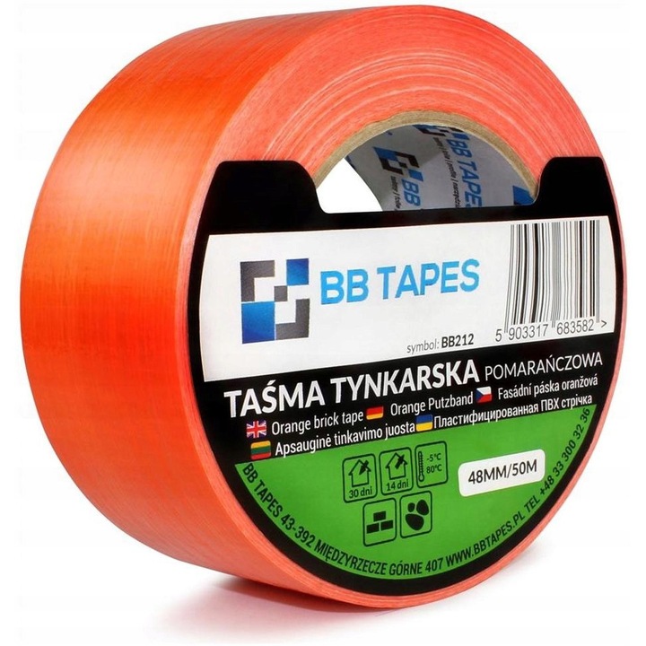 Banda tencuitor BB TAPES pomaranda 48mm x 50m, rezistenta la UV, set de 24 bucati