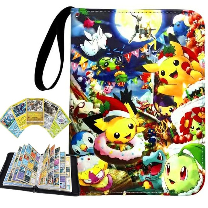 Album de carti Pokemon, 4 compartimente, 50 pagini, 400 sloturi pentru carti, material PU