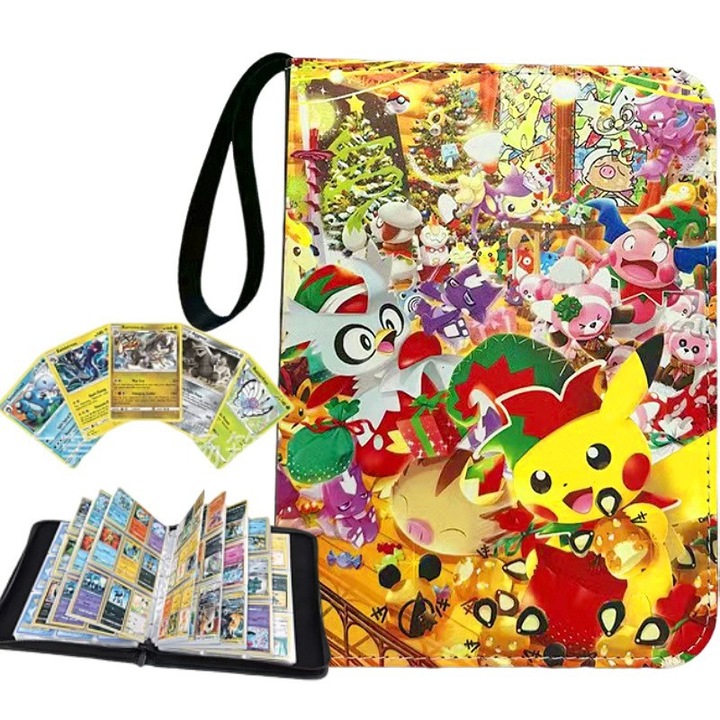 Album de carti Pokemon, 4 compartimente, 50 pagini, 400 sloturi pentru carti, material PU
