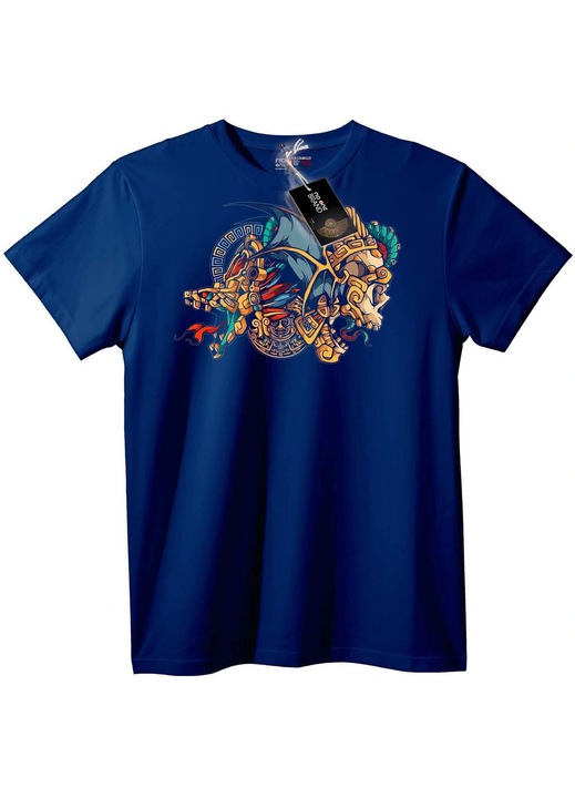 Tricou cu artă de craniu maiașă, Bleumarin