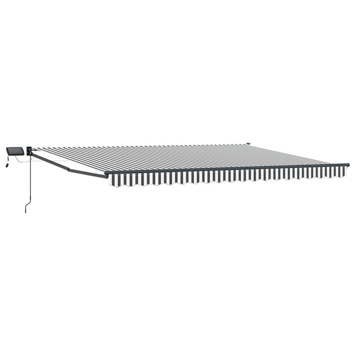 Marchiză retractabilă manuală vidaXL, antracit și alb, 5x3m, cu LED-uri solare