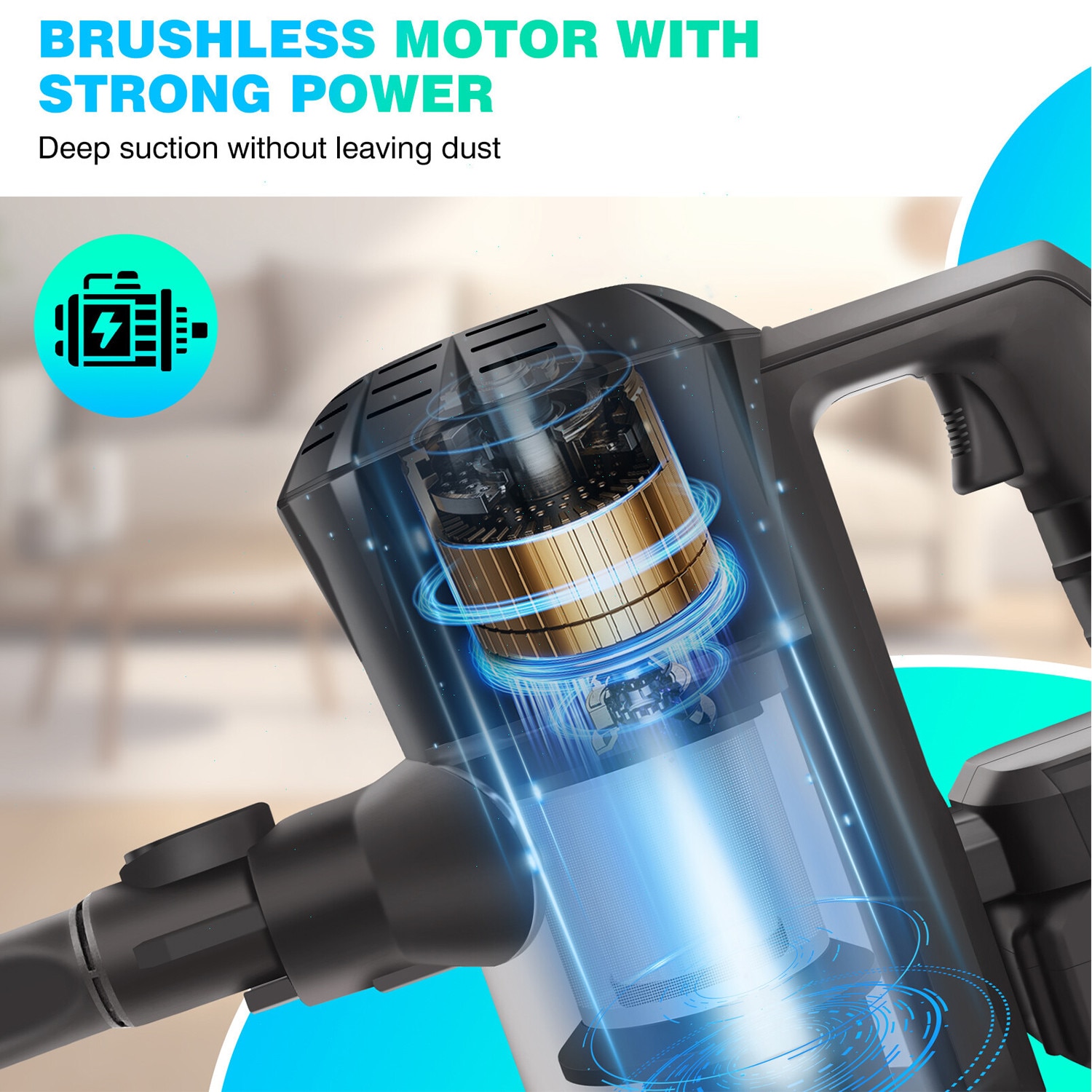 Aspirator vertical fara fir, Bedee, 200W, 2in1: aspirator vertical sau de mana, Putere de aspirare mare, Perie cu iluminare LED, Sistem filtrare ciclonic, 3000mAh, 30kPa, Filtru detasabil, Elimina Praful, Bacterii, Par de Animale si Anticarienii, Negru