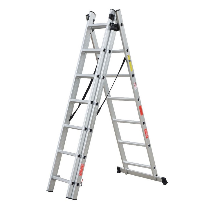 Scara combinata din aluminiu 3X7 trepte MESTERINO TOOLS MTJL207-3X7, 4.25 metri, greutate maxima 150 kg