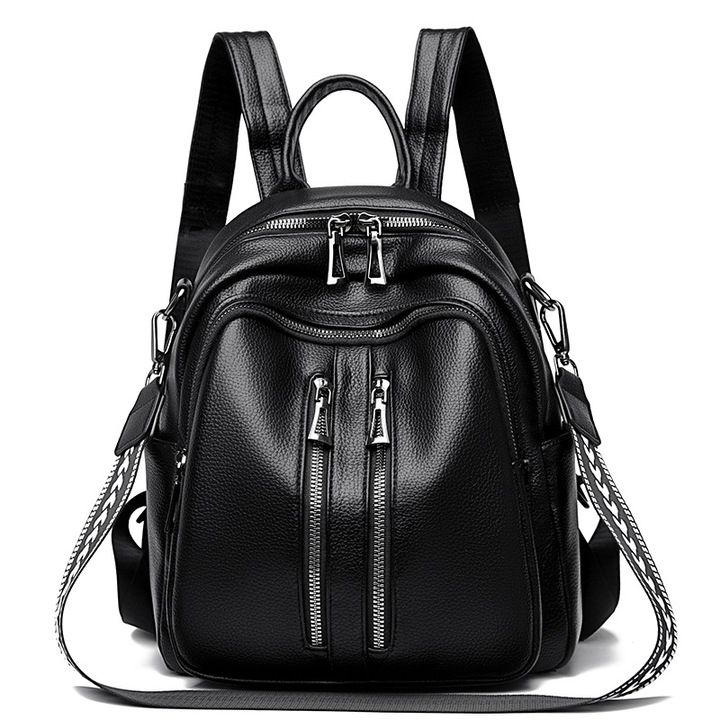 Rucsac dama, piele moale, capacitate mare, 24x12x28cm, negru