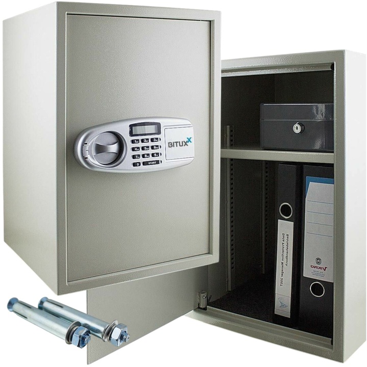 Seif electronic, deschis, cu dublu sistem de inchidere, culoare gri deschis, dimensiuni variabile