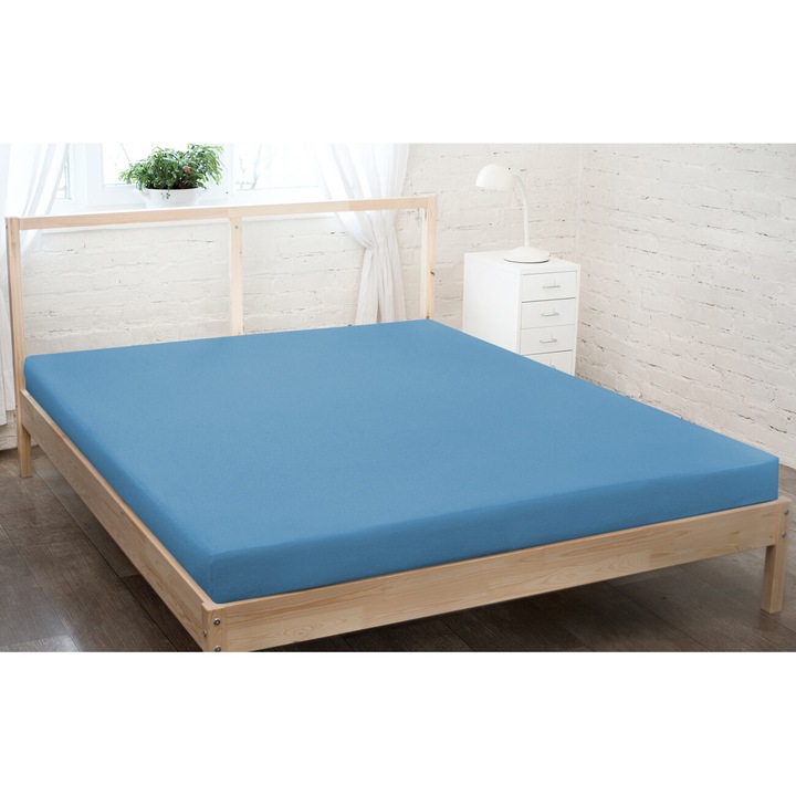 Cearceaf de pat KZ jersey cu guma 200x220cm, albastru inchis, 100% bumbac