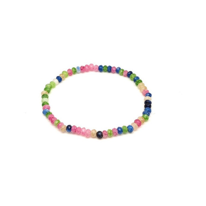 Achát fazettált színezett pink-zöld-kék korong karkötő 4×3 mm