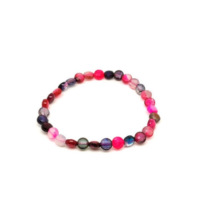 Fazettált vegyes színű achát korong ásvány karkötő 6×4mm