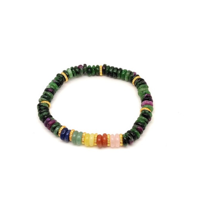 Rubin zoizit ásvány karkötő 5 korong köves díszítéssel 6×2 mm