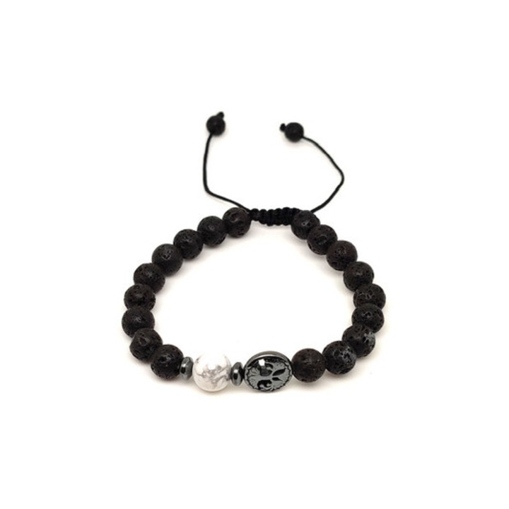 Bazalt életfa karkötő Howlit gyönggyel 8 mm