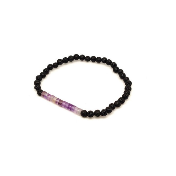 Bazalt ametiszt golyó korong karkötő 4-5 mm