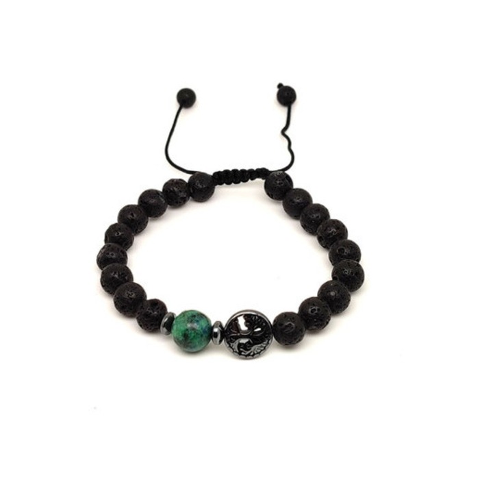 Bazalt életfa karkötő Achát Crazy gyönggyel 8 mm