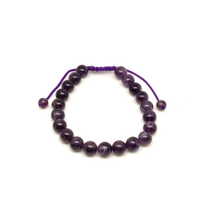 Ametiszt csúszócsomós golyó karkötő 8 mm