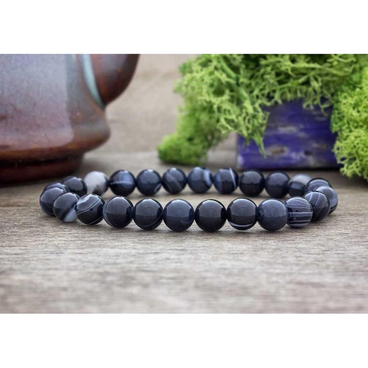 Drámai fekete achát ásvány karkötő