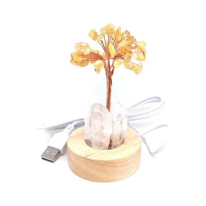 Lámpa fa talpas USB citrin hegyi életfa 6cm