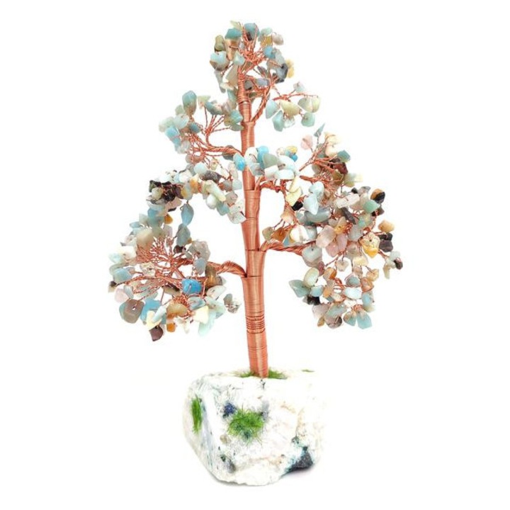 Ásványfa Amazonit kínai nyers kvarcon 20-22cm