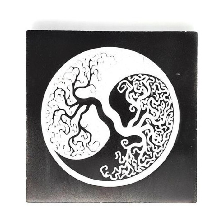 Szelenit négyzet yin yang fa fekete 9-10cm