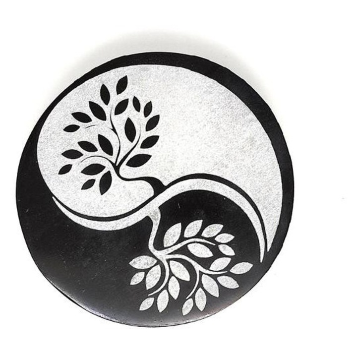 Szelenit korong yin yang életfa fekete 7-8cm
