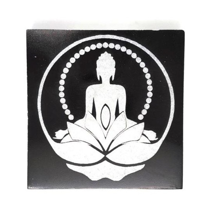 Szelenit négyzet Buddha fekete 9-10cm