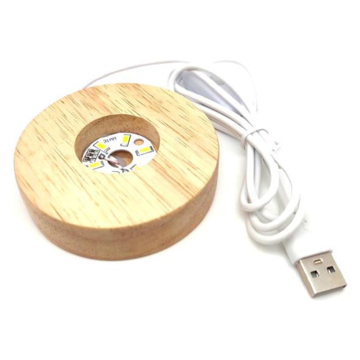 Lámpa fa talpas fehér USB 10cm