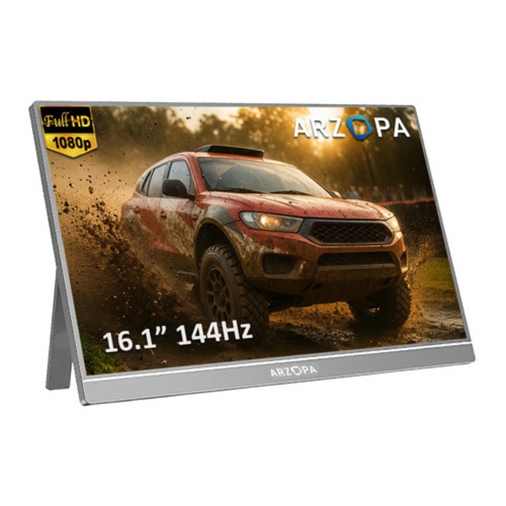 Monitor portabil Arzopa Z1FC 16.1" Full HD, 144 Hz, 300 cd/m2, USB-C, mini HDMI, argintiu