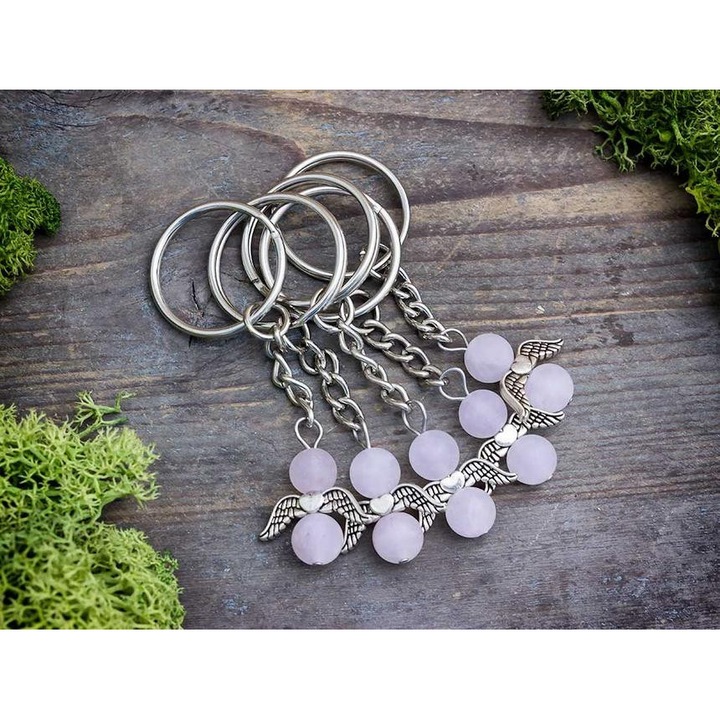 Álmodozó angyal kulcstartó rózsakvarccal 5 dbos csomag