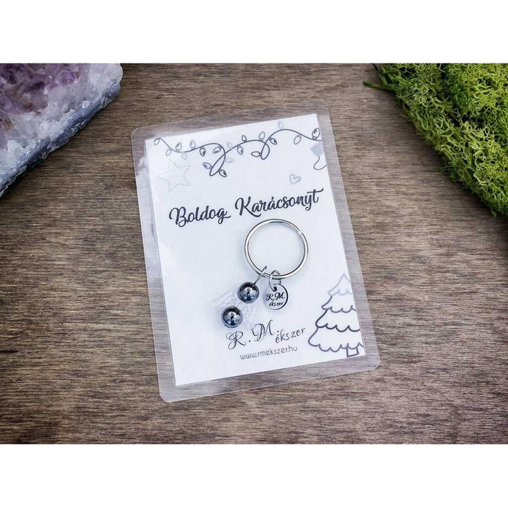 Boldog Karácsonyt kulcstartó hematittal